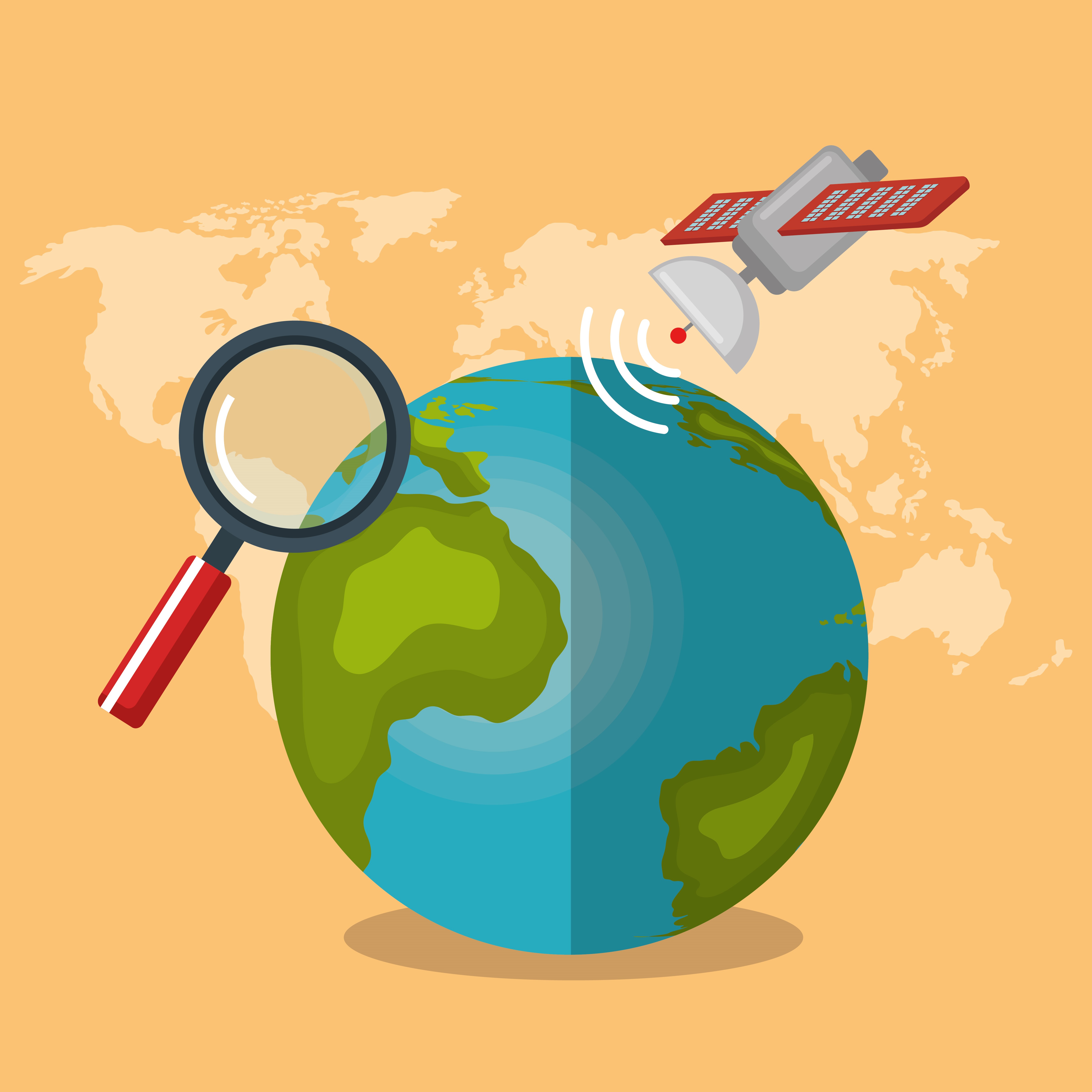 world planet with gps navigation icons